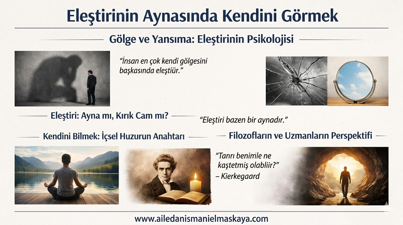 İnsan neden eleştirir sorusunu anlatan ayna ve kırık cam metaforu ile psikoloji temalı blog görseli - Aile Danışmanı - Elmas KAYA
